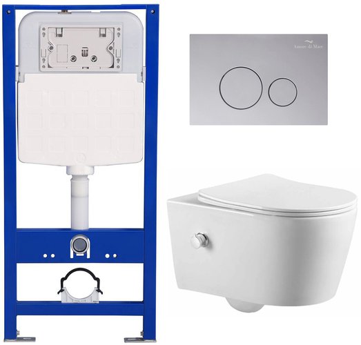 Комплект 6 в 1: инсталляция Amore di Mare QuickFit 50114 с подвесным унитазом Temo Bidet P322-X и клавишей смыва 303CH (QF303CH322X)